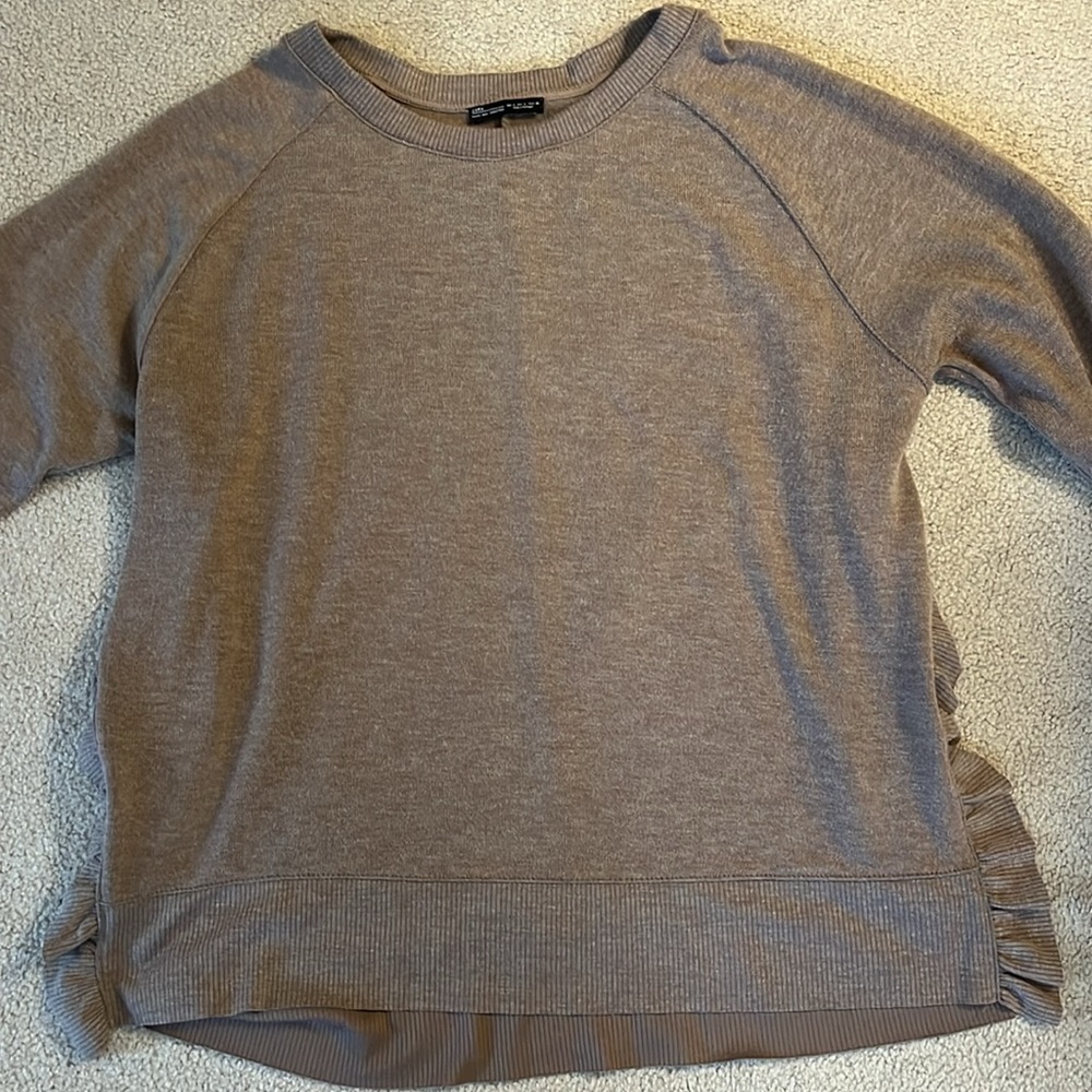 Zara Basics Collection Side Ruffle Crew Sweater L - image 3